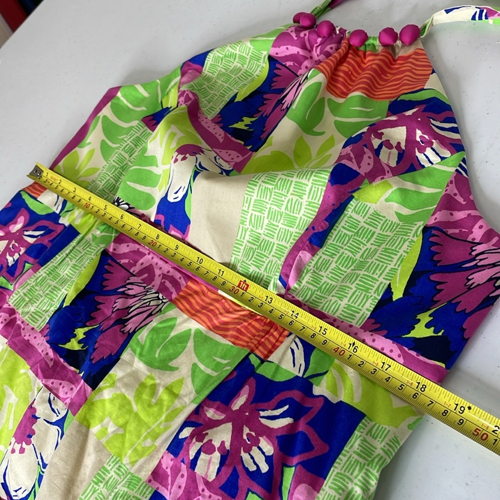 🌼 SIZE 14 Lilly Pulitzer Brighton Patchwork Pom Pom Trim Halter Sundress - Picture 9 of 16